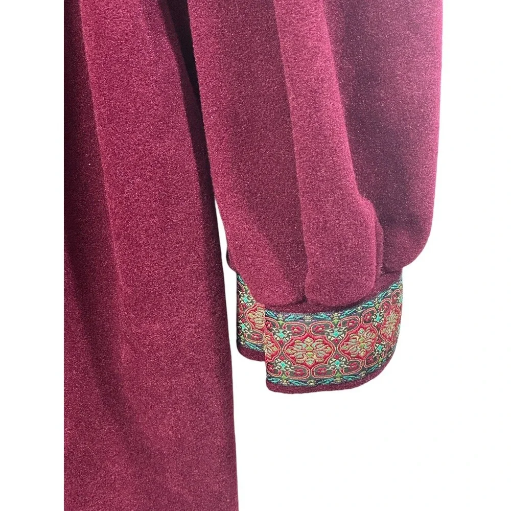 VTG XL VANITY FAIR FLEECE  ROBE HOUSECOAT Burgandy Metallic Accents 1/2 Zippered